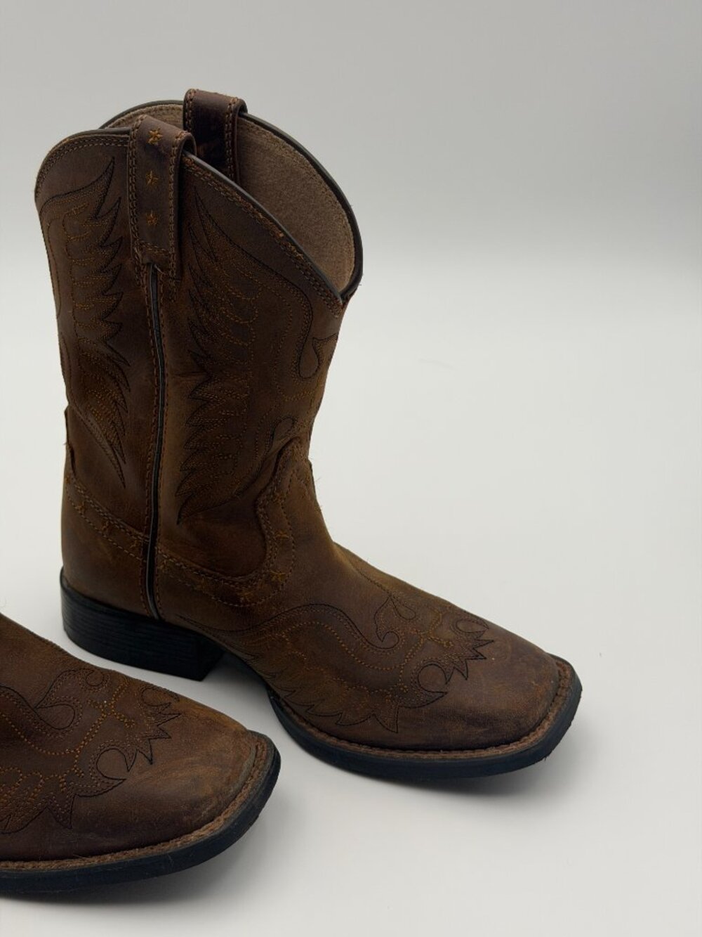 Brown Square Toe Cowboy Boots KIDS - Picture 4 of 7